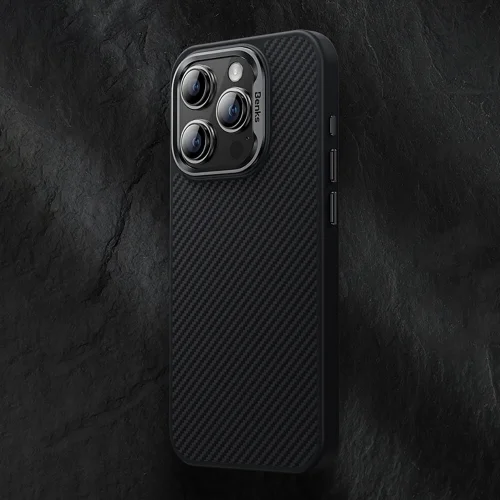 Apple iPhone 15 Kılıf Karbon Fiber Magsafe Şarj Özellikli Benks Hybrid ArmorPro 600D Kevlar Kapak - Siyah