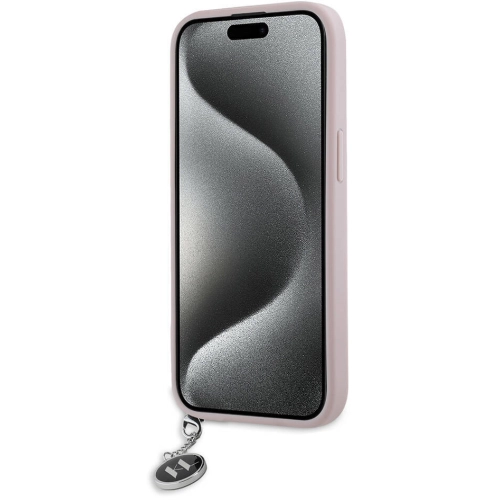 Apple iPhone 15 (6.1) Kılıf Karl Lagerfeld Orjinal Lisanslı Anahtarlıklı Taşlı KL Yazılı Saffiano Rhinestones Kapak - Siyah