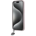 Apple iPhone 15 (6.1) Kılıf Karl Lagerfeld Orjinal Lisanslı Anahtarlıklı Taşlı KL Yazılı Saffiano Rhinestones Kapak - Pembe