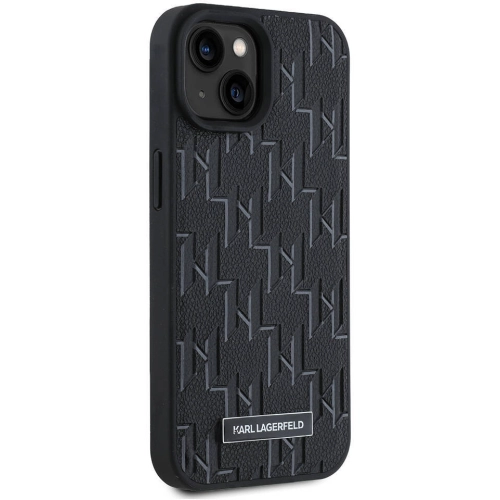 Apple iPhone 15 (6.1) Kılıf Karl Lagerfeld Orjinal Lisanslı Magsafe Şarj Özellikli KL Yazılı Hot Stamp Kapak - Siyah