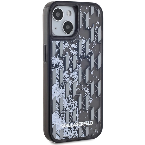 Apple iPhone 15 (6.1) Kılıf Karl Lagerfeld Orjinal Lisanslı Simli KL Yazılı Monogram Gradıent Kapak - Siyah