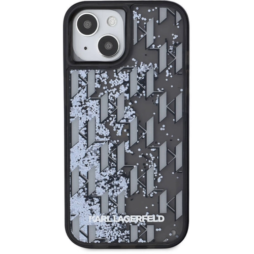 Apple iPhone 15 (6.1) Kılıf Karl Lagerfeld Orjinal Lisanslı Simli KL Yazılı Monogram Gradıent Kapak - Siyah