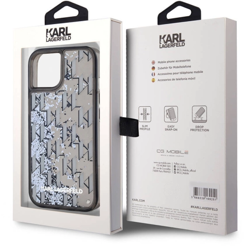 Apple iPhone 15 (6.1) Kılıf Karl Lagerfeld Orjinal Lisanslı Simli KL Yazılı Monogram Gradıent Kapak - Siyah