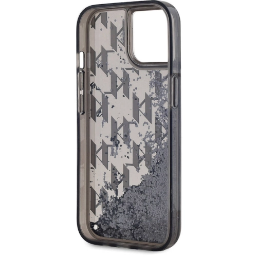 Apple iPhone 15 (6.1) Kılıf Karl Lagerfeld Orjinal Lisanslı Simli KL Yazılı Monogram Gradıent Kapak - Siyah