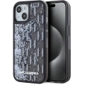 Apple iPhone 15 (6.1) Kılıf Karl Lagerfeld Orjinal Lisanslı Simli KL Yazılı Monogram Gradıent Kapak - Siyah