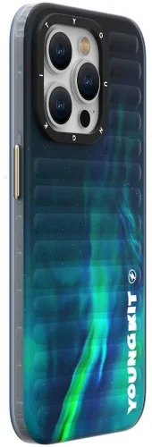 Apple iPhone 15 Kılıf Kuzey Işıkları Desenli Youngkit Aurora Serisi Kapak - Mor
