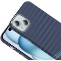 Apple iPhone 15 (6.1) ile Uyumlu Kılıf MagSafe Şarj Özellikli Karbon Fiber Görünümlü Gros Kapak - Siyah-Lacivert