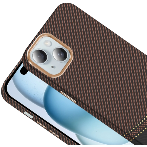 Apple iPhone 15 (6.1) ile Uyumlu Kılıf MagSafe Şarj Özellikli Karbon Fiber Görünümlü Gros Kapak - Gri-Siyah