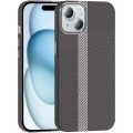 Apple iPhone 15 (6.1) ile Uyumlu Kılıf MagSafe Şarj Özellikli Karbon Fiber Görünümlü Gros Kapak - Gri-Siyah