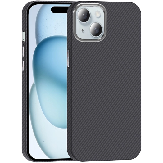 Apple iPhone 15 (6.1) ile Uyumlu Kılıf MagSafe Şarj Özellikli Karbon Fiber Görünümlü Gros Kapak - Siyah