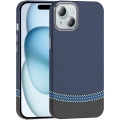 Apple iPhone 15 (6.1) ile Uyumlu Kılıf MagSafe Şarj Özellikli Karbon Fiber Görünümlü Gros Kapak - Siyah-Lacivert