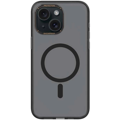 Apple iPhone 15 (6.1) Kılıf Magsafe Şarj Özellikli Cam Arka Yüzey Recci Michelin Serisi Kapak - Siyah