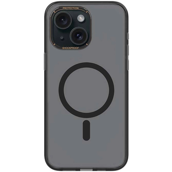 Apple iPhone 15 (6.1) Kılıf Magsafe Şarj Özellikli Cam Arka Yüzey Recci Michelin Serisi Kapak - Siyah