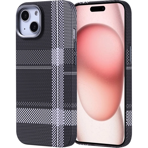 Apple iPhone 15 (6.1) Kılıf Magsafe Şarj Özellikli Karbon Fiber Görünümlü Zore Nekst Kapak - Gri-Siyah