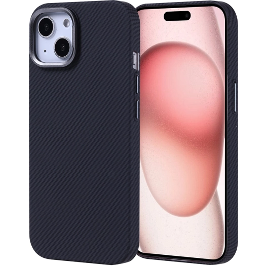 Apple iPhone 15 (6.1) Kılıf Magsafe Şarj Özellikli Karbon Fiber Görünümlü Zore Nekst Kapak - Siyah