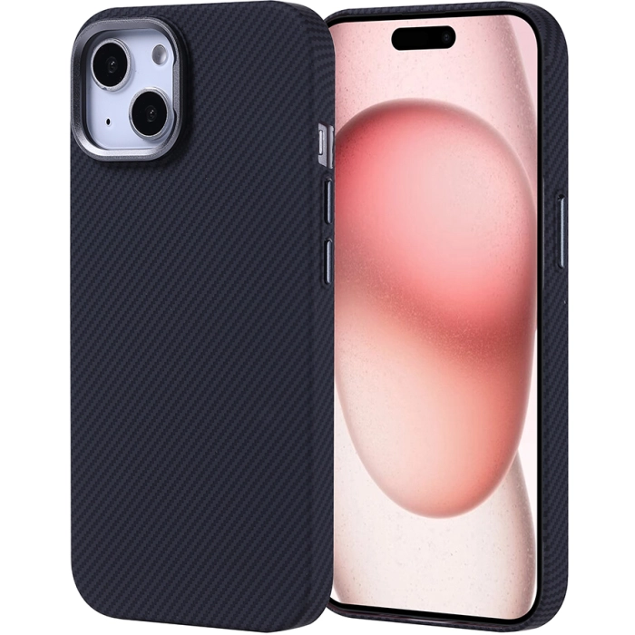 Apple iPhone 15 (6.1) Kılıf Magsafe Şarj Özellikli Karbon Fiber Görünümlü Zore Nekst Kapak - Siyah