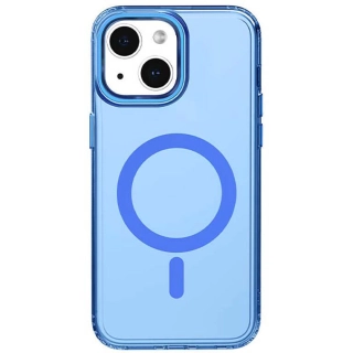 Apple iPhone 15 (6.1) Kılıf Magsafe Şarj Özellikli Saydam Arka Yüzey Recci Crystal Color Serisi Kapak - Mavi
