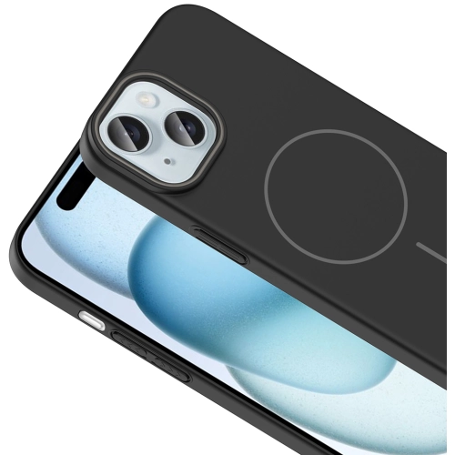 Apple iPhone 15 (6.1) ile Uyumlu Kılıf Magsafe Şarj Özellikli Ruby Silikon Kapak - Gri