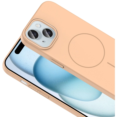 Apple iPhone 15 (6.1) ile Uyumlu Kılıf Magsafe Şarj Özellikli Ruby Silikon Kapak - Desert Titanyum