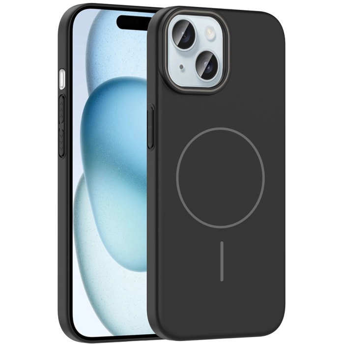 Apple iPhone 15 (6.1) ile Uyumlu Kılıf Magsafe Şarj Özellikli Ruby Silikon Kapak - Siyah