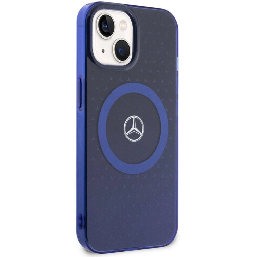 Apple iPhone 15 (6.1) Kılıf Mercedes Benz Orjinal Lisanslı Magsafe Şarj Özellikli Çift Katmanlı Mavi Yıldız Desenli Kapak - Mavi