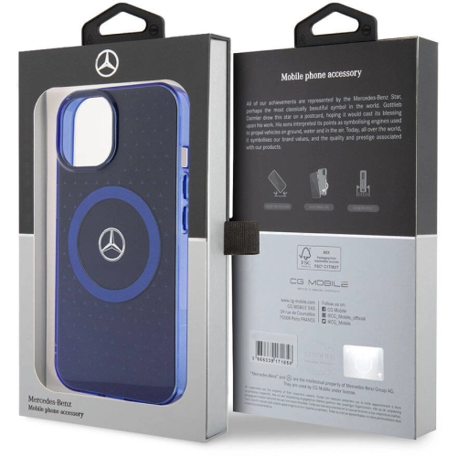 Apple iPhone 15 (6.1) Kılıf Mercedes Benz Orjinal Lisanslı Magsafe Şarj Özellikli Çift Katmanlı Mavi Yıldız Desenli Kapak - Mavi