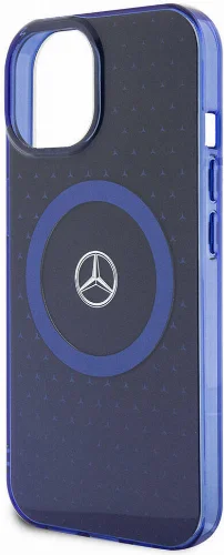 Apple iPhone 15 (6.1) Kılıf Mercedes Benz Orjinal Lisanslı Magsafe Şarj Özellikli Çift Katmanlı Mavi Yıldız Desenli Kapak - Mavi