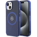 Apple iPhone 15 (6.1) Kılıf Mercedes Benz Orjinal Lisanslı Magsafe Şarj Özellikli Çift Katmanlı Mavi Yıldız Desenli Kapak - Mavi
