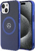 Apple iPhone 15 (6.1) Kılıf Mercedes Benz Orjinal Lisanslı Magsafe Şarj Özellikli Çift Katmanlı Mavi Yıldız Desenli Kapak - Mavi
