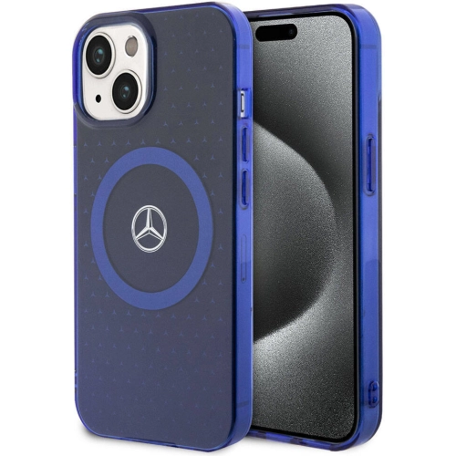 Apple iPhone 15 (6.1) Kılıf Mercedes Benz Orjinal Lisanslı Magsafe Şarj Özellikli Çift Katmanlı Mavi Yıldız Desenli Kapak - Mavi