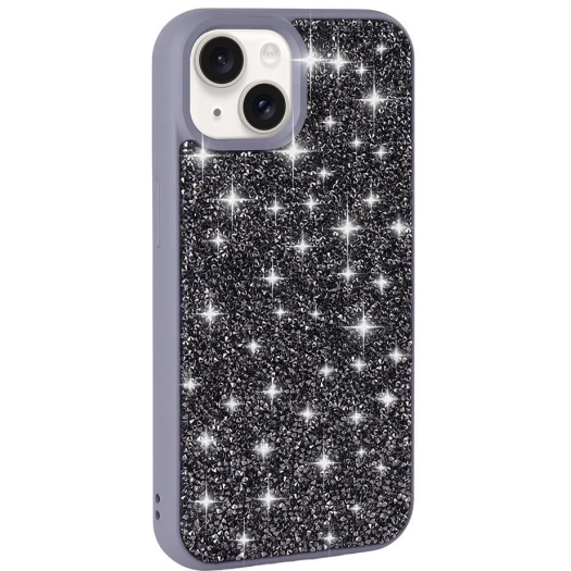 Apple iPhone 15 Kılıf Parlak Taşlı Tasarım Zore Pırlanta Kapak - Gri