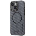 Apple iPhone 15 (6.1) Kılıf Recci Machinist Serisi Magsafe Şarj Özellikli Magnetik Karbon Kapak - Gri