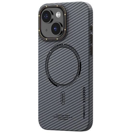Apple iPhone 15 (6.1) Kılıf Recci Machinist Serisi Magsafe Şarj Özellikli Magnetik Karbon Kapak - Gri