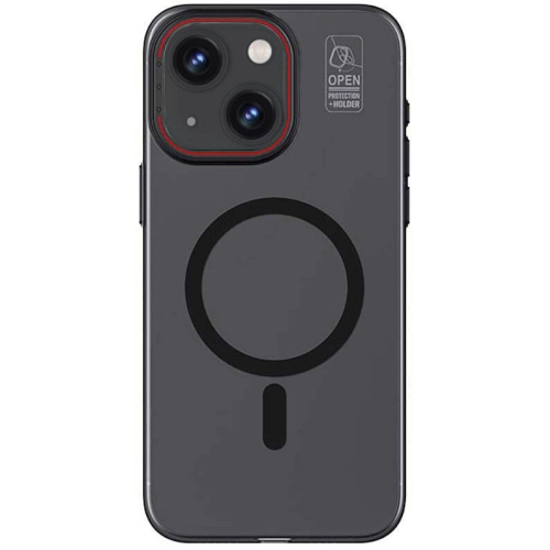 Apple iPhone 15 (6.1) Kılıf Recci Magnetic Glass Serisi Standlı Magsafe Şarj Özellikli Kapak - Siyah