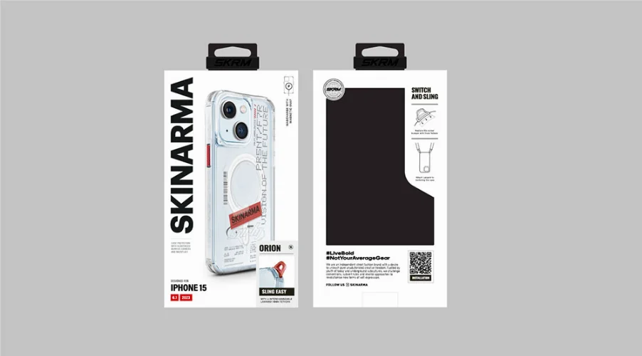Apple iPhone 15 Kılıf SkinArma Magsafe Şarj Özellikli Yazı Desenli Airbag Tasarımlı Orion Kapak - Siyah