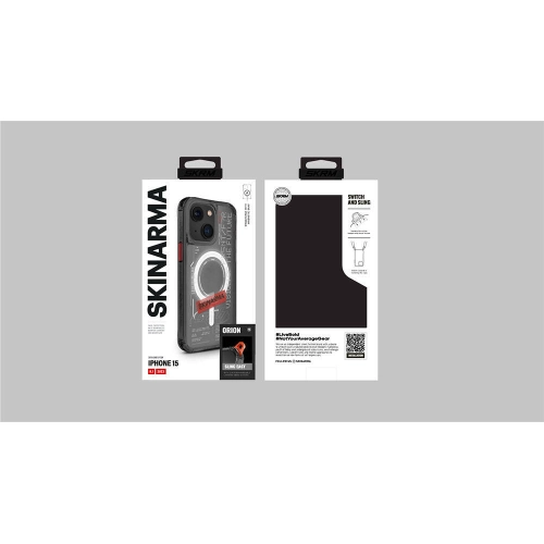 Apple iPhone 15 Kılıf SkinArma Magsafe Şarj Özellikli Yazı Desenli Airbag Tasarımlı Orion Kapak - Siyah