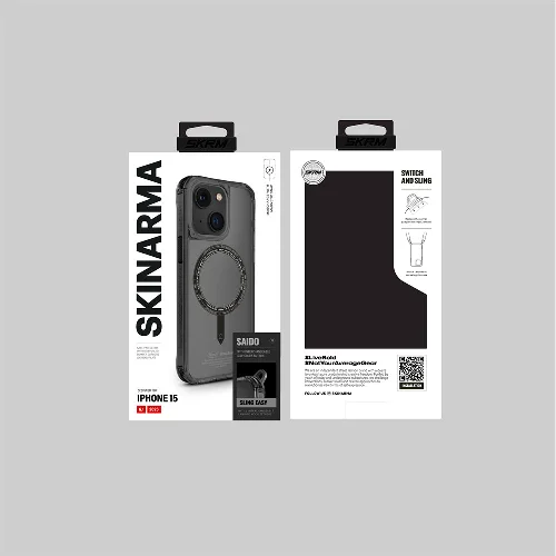 Apple iPhone 15 Kılıf SkinArma Şeffaf Airbag Tasarımlı Magsafe Şarj Özellikli Saido Kapak - Siyah