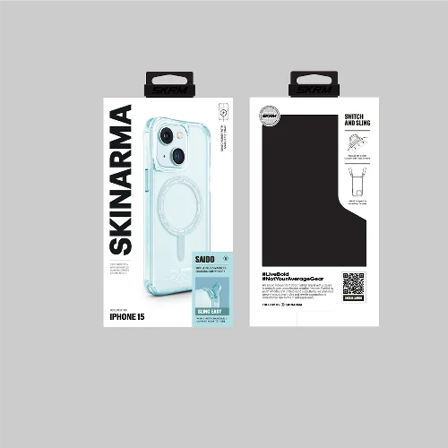 Apple iPhone 15 Kılıf SkinArma Şeffaf Airbag Tasarımlı Magsafe Şarj Özellikli Saido Kapak - Mavi Açık