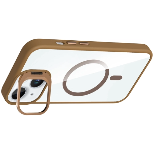 Apple iPhone 15 (6.1) Kılıf Standlı ve Kamera Lens Hediyeli M-Safe Şarj Özellikli Etro Kapak - Desert Titanyum