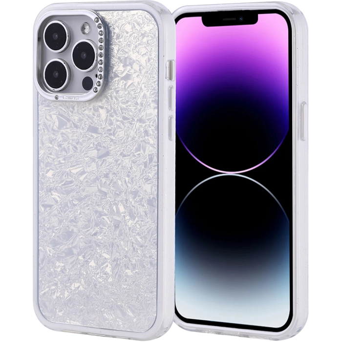 Apple iPhone 15 (6.1) ile Uyumlu Kılıf Buzlu Parıltılı Lüks Kamera Lens Darbeye Dayanıklı Kapi Kapak - Gümüş