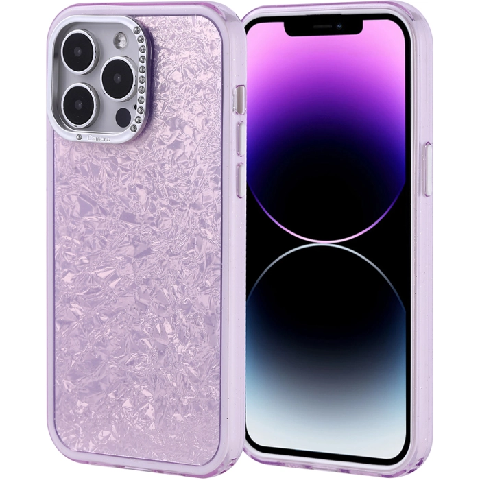 Apple iPhone 15 (6.1) ile Uyumlu Kılıf Buzlu Parıltılı Lüks Kamera Lens Darbeye Dayanıklı Kapi Kapak - Lila