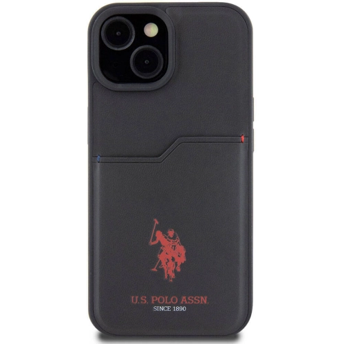 Apple iPhone 15 (6.1) Kılıf U.S. Polo Assn. Orjinal Lisanslı Baskı Logolu PU Kartlıklı Kapak - Siyah