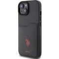 Apple iPhone 15 (6.1) Kılıf U.S. Polo Assn. Orjinal Lisanslı Baskı Logolu PU Kartlıklı Kapak - Siyah