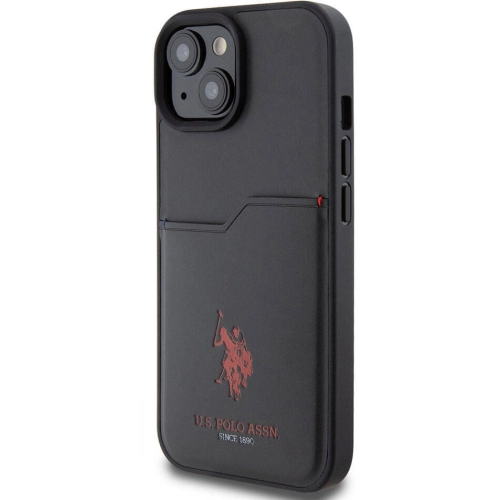 Apple iPhone 15 (6.1) Kılıf U.S. Polo Assn. Orjinal Lisanslı Baskı Logolu PU Kartlıklı Kapak - Siyah