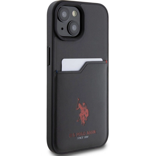 Apple iPhone 15 (6.1) Kılıf U.S. Polo Assn. Orjinal Lisanslı Baskı Logolu PU Kartlıklı Kapak - Siyah