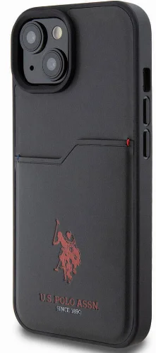 Apple iPhone 15 (6.1) Kılıf U.S. Polo Assn. Orjinal Lisanslı Baskı Logolu PU Kartlıklı Kapak - Kırmızı