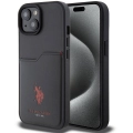 Apple iPhone 15 (6.1) Kılıf U.S. Polo Assn. Orjinal Lisanslı Baskı Logolu PU Kartlıklı Kapak - Siyah