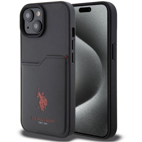 Apple iPhone 15 (6.1) Kılıf U.S. Polo Assn. Orjinal Lisanslı Baskı Logolu PU Kartlıklı Kapak - Siyah