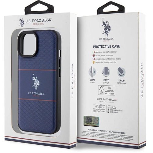Apple iPhone 15 (6.1) Kılıf U.S. Polo Assn. Orjinal Lisanslı Deri Şeritli Logo Dizayn Kapak - Siyah