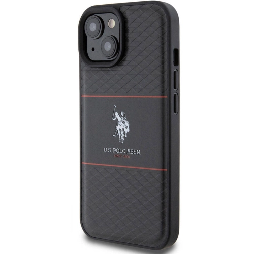 Apple iPhone 15 (6.1) Kılıf U.S. Polo Assn. Orjinal Lisanslı Deri Şeritli Logo Dizayn Kapak - Siyah